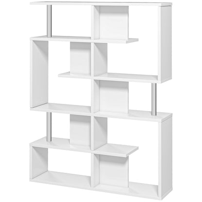 S-Shaped Bookshelf 5-Tier Modern Design Living Room, Office, Lounge, Wood, White, 120 x 28.6 x 160 cm