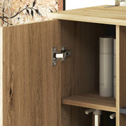 Bathroom Column Cabinet, Bathroom Cabinet with 6 Open Compartments and 2 Cupboards, dim. 40W x 24D x 148H cm, natural wood