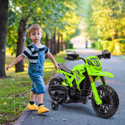 12V Electric Children's Motorbike, Kids' Motorcycle with Training Wheels, up to 3 km/h, Electric Bike with Horn and Start Sound, Children's Vehicle for 3-8 Years Kids, max 30 kg, Green