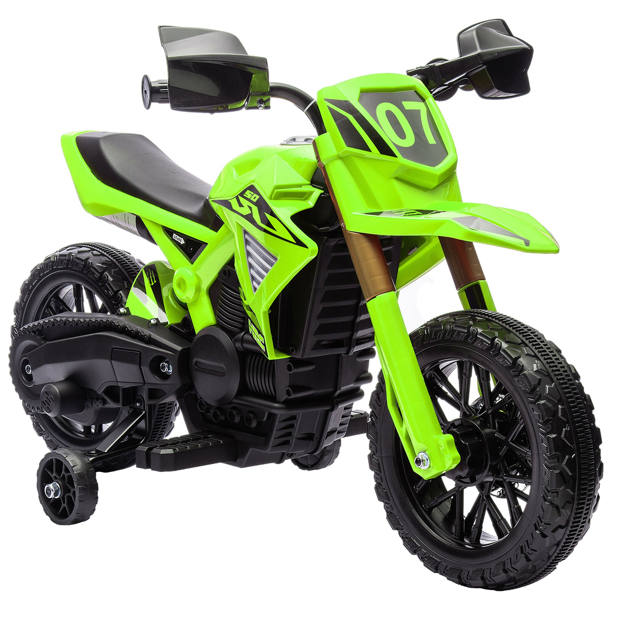 12V Electric Children's Motorbike, Kids' Motorcycle with Training Wheels, up to 3 km/h, Electric Bike with Horn and Start Sound, Children's Vehicle for 3-8 Years Kids, max 30 kg, Green