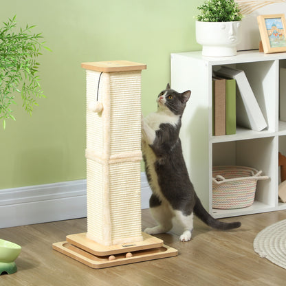 3-in-1 Scratching Post, 67cm Scratching Column, Sisal Cat Scratching Tree with Play Ball, Cat Scratching Furniture, Indoor, Oak