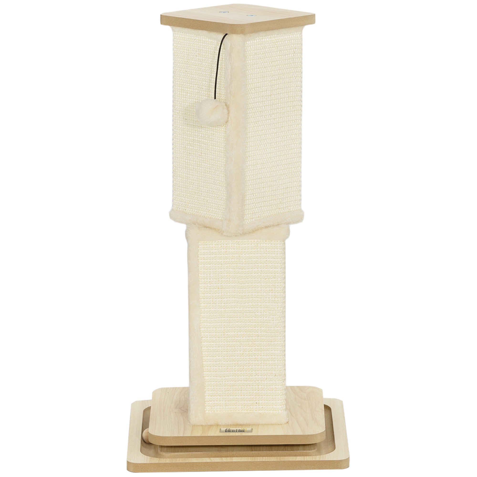 3-in-1 Scratching Post, 67cm Scratching Column, Sisal Cat Scratching Tree with Play Ball, Cat Scratching Furniture, Indoor, Oak