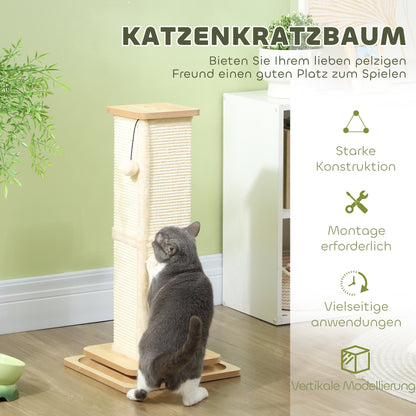 3-in-1 Scratching Post, 67cm Scratching Column, Sisal Cat Scratching Tree with Play Ball, Cat Scratching Furniture, Indoor, Oak