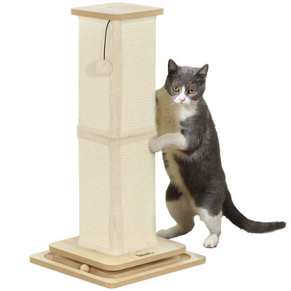 3-in-1 Scratching Post, 67cm Scratching Column, Sisal Cat Scratching Tree with Play Ball, Cat Scratching Furniture, Indoor, Oak