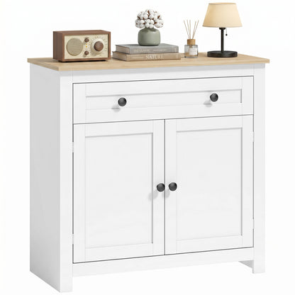 Sideboard Kitchen Cabinet with Drawer, Double Doors & Adjustable Shelf, White Oak-Effect — 30.9 x 13.8 x 31.5 in