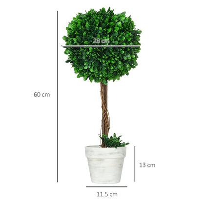 Set of 2 Artificial Boxwood Trees Large 60 cm, UV-Resistant Artificial Plant in Pot, Plastic Artificial Plants, Fake Plant like real for Living Room Bedroom Office Garden Decor Gift