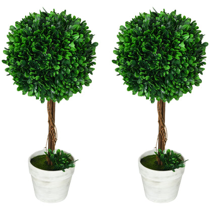 Set of 2 Artificial Boxwood Trees Large 60 cm, UV-Resistant Artificial Plant in Pot, Plastic Artificial Plants, Fake Plant like real for Living Room Bedroom Office Garden Decor Gift
