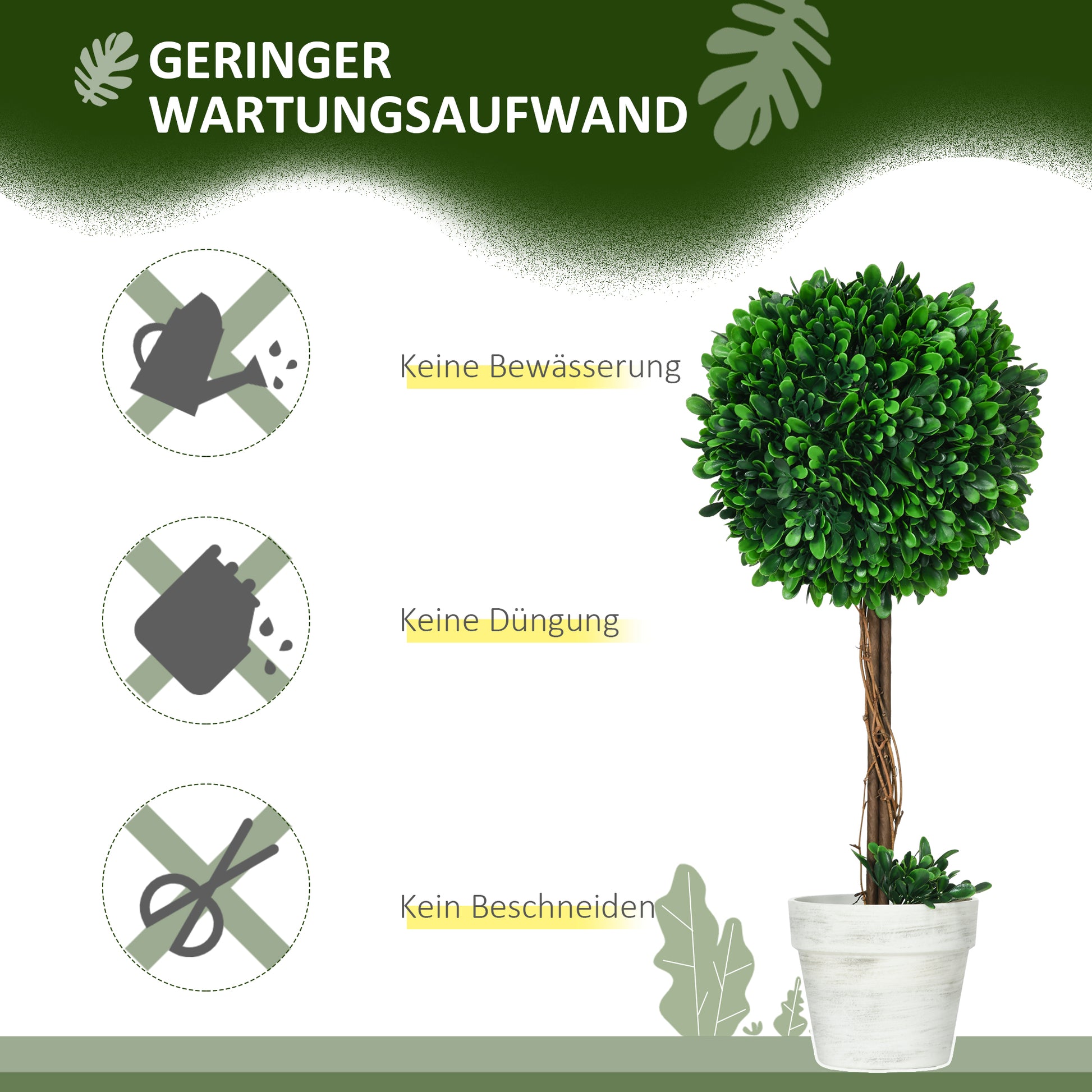 Set of 2 Artificial Boxwood Trees Large 60 cm, UV-Resistant Artificial Plant in Pot, Plastic Artificial Plants, Fake Plant like real for Living Room Bedroom Office Garden Decor Gift