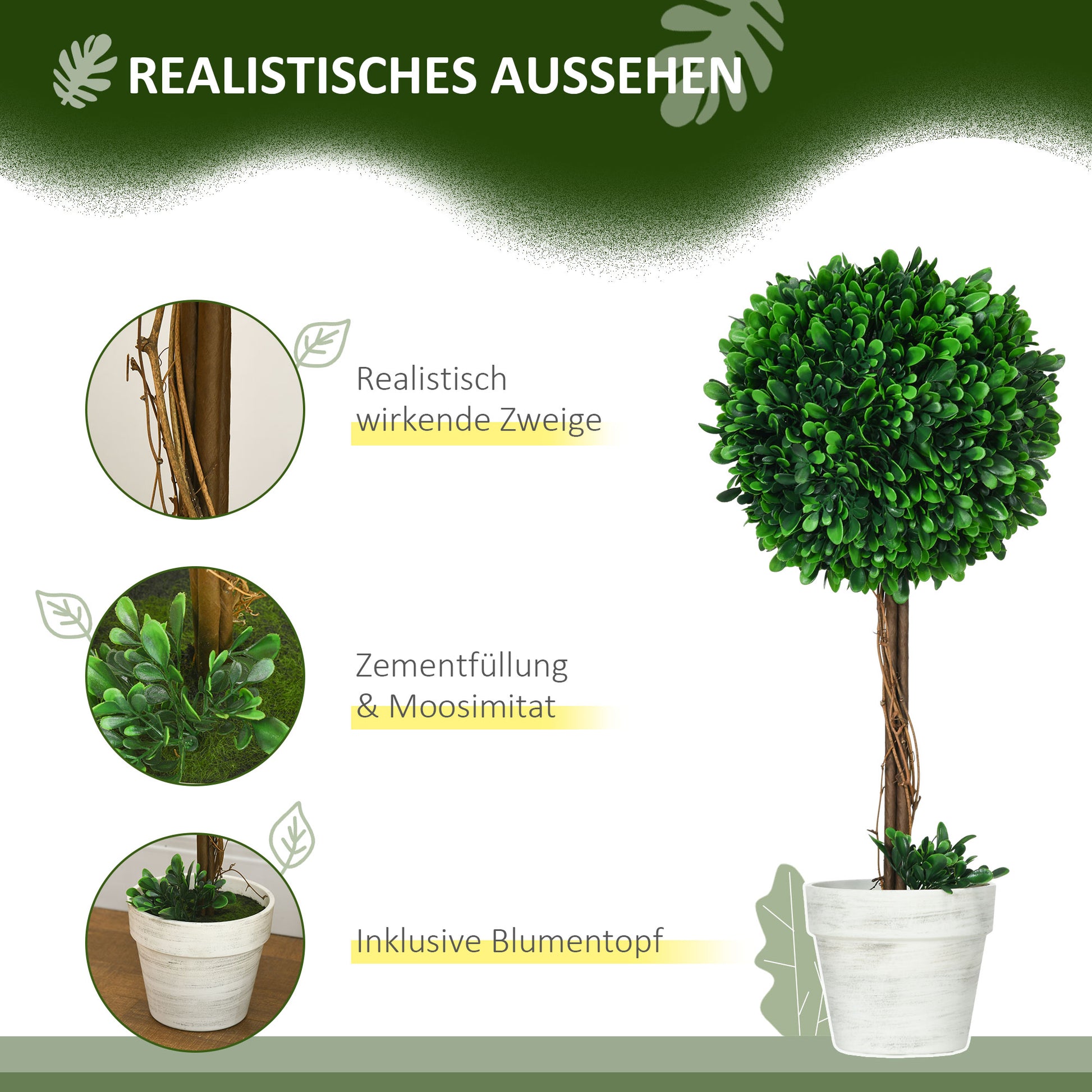 Set of 2 Artificial Boxwood Trees Large 60 cm, UV-Resistant Artificial Plant in Pot, Plastic Artificial Plants, Fake Plant like real for Living Room Bedroom Office Garden Decor Gift