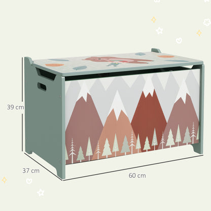 ZONEKIZ Storage Box with Storage Space, Toy Box with Lid Safety Hinge, Toy Chest with Cute Animal Design, Handle, Toy Storage for Children's Room, 60x37x39 cm Green