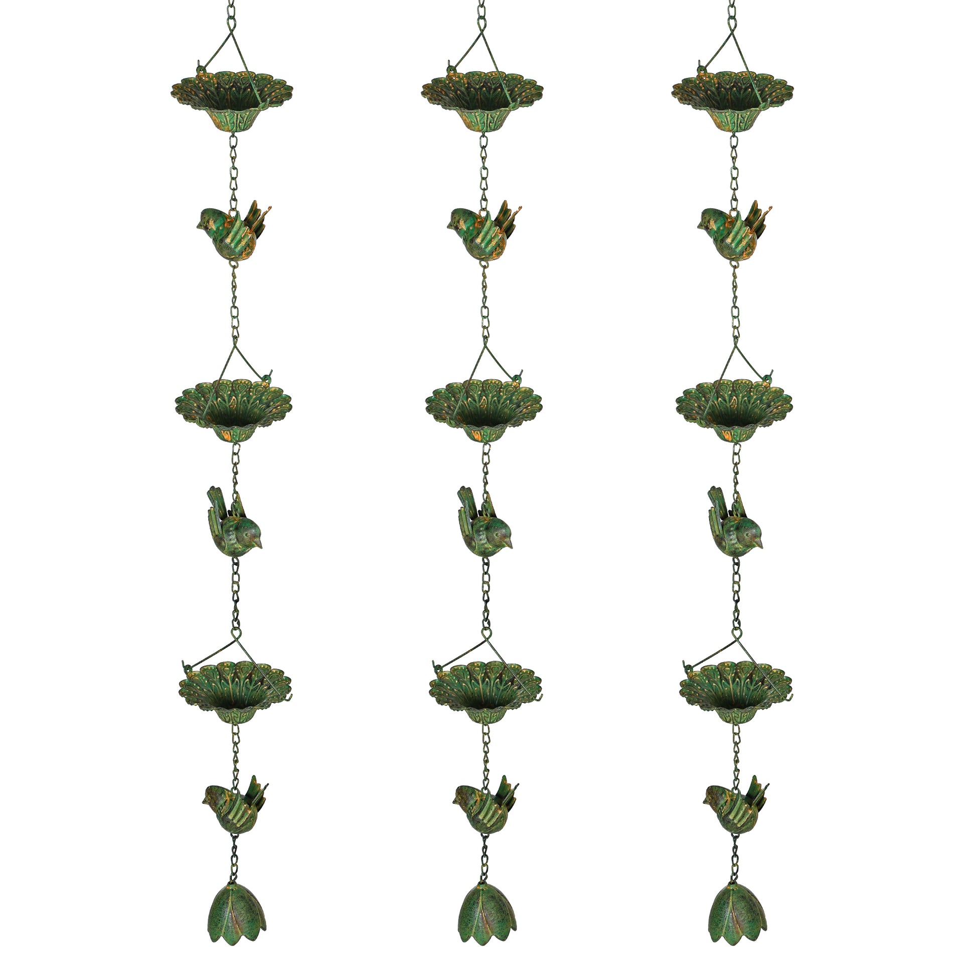 3-Piece Set Rain Chain 123cm Metal Rain Drainage Chain with Attached Hook Birds Bell Gutter Chain Rainwater Chain Rain Catcher Chain for Gutters Rain Collector Rain Chains