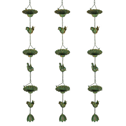 3-Piece Set Rain Chain 123cm Metal Rain Drainage Chain with Attached Hook Birds Bell Gutter Chain Rainwater Chain Rain Catcher Chain for Gutters Rain Collector Rain Chains