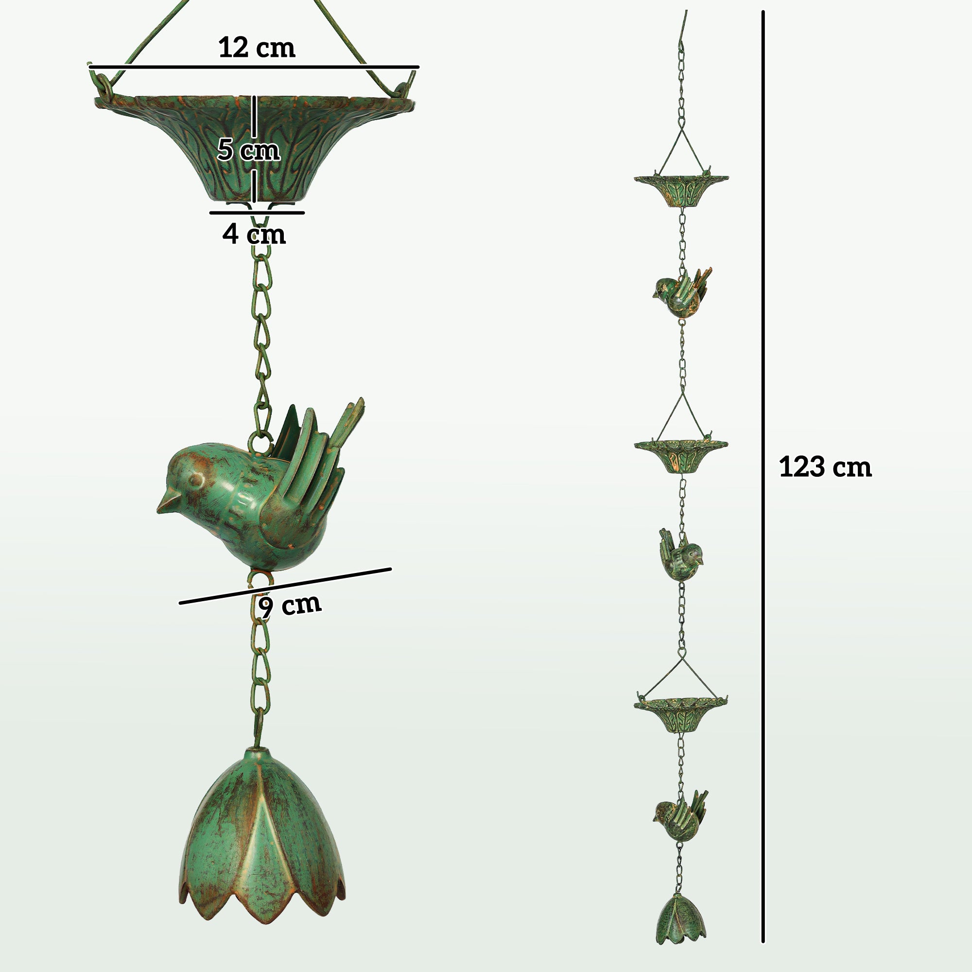 3-Piece Set Rain Chain 123cm Metal Rain Drainage Chain with Attached Hook Birds Bell Gutter Chain Rainwater Chain Rain Catcher Chain for Gutters Rain Collector Rain Chains