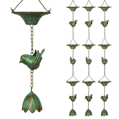3-Piece Set Rain Chain 123cm Metal Rain Drainage Chain with Attached Hook Birds Bell Gutter Chain Rainwater Chain Rain Catcher Chain for Gutters Rain Collector Rain Chains