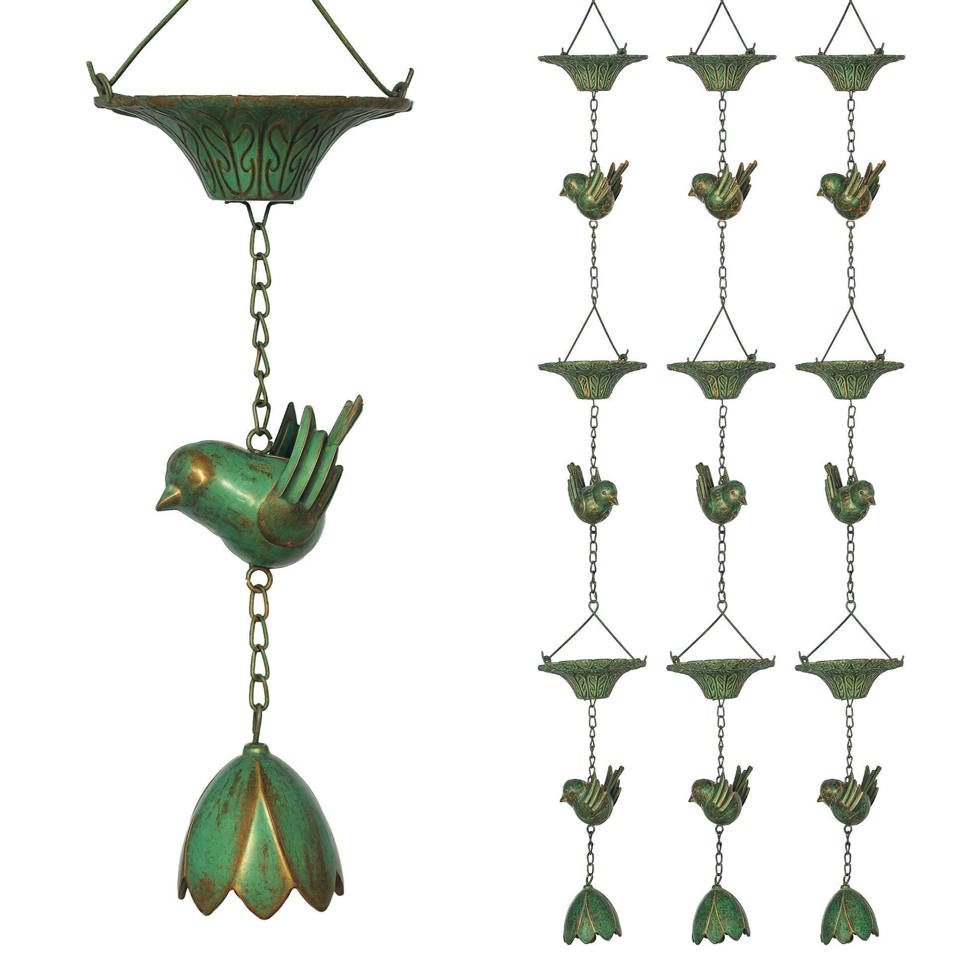 3-Piece Set Rain Chain 123cm Metal Rain Drainage Chain with Attached Hook Birds Bell Gutter Chain Rainwater Chain Rain Catcher Chain for Gutters Rain Collector Rain Chains