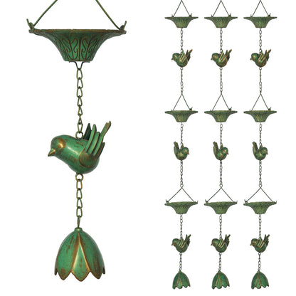3-Piece Set Rain Chain 123cm Metal Rain Drainage Chain with Attached Hook Birds Bell Gutter Chain Rainwater Chain Rain Catcher Chain for Gutters Rain Collector Rain Chains