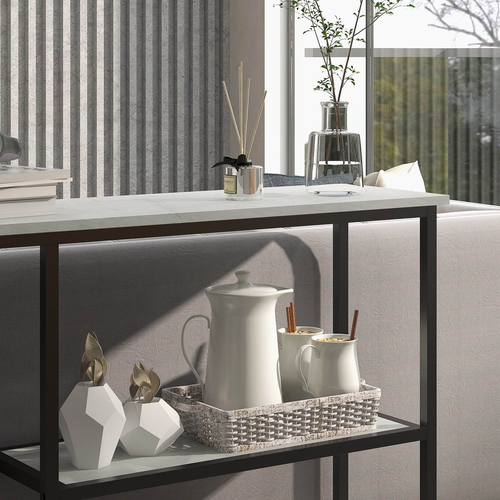 Console Table, Entryway Table with 3 Shelves, 100 x 30 x 80 cm, Side Table, Small Display Table for Small Space, Entryway, Hallway, Living Room, Bedroom, White