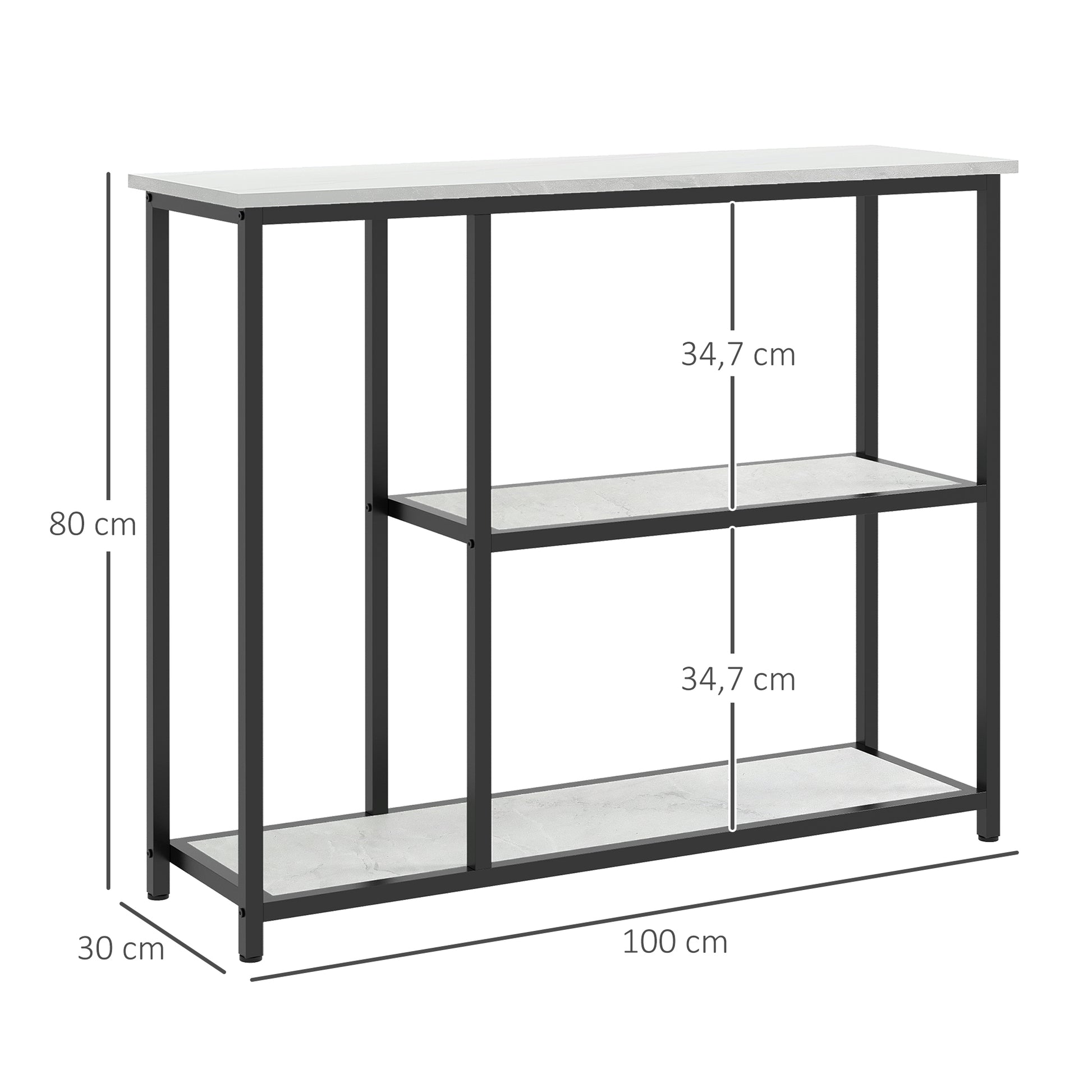 Console Table, Entryway Table with 3 Shelves, 100 x 30 x 80 cm, Side Table, Small Display Table for Small Space, Entryway, Hallway, Living Room, Bedroom, White