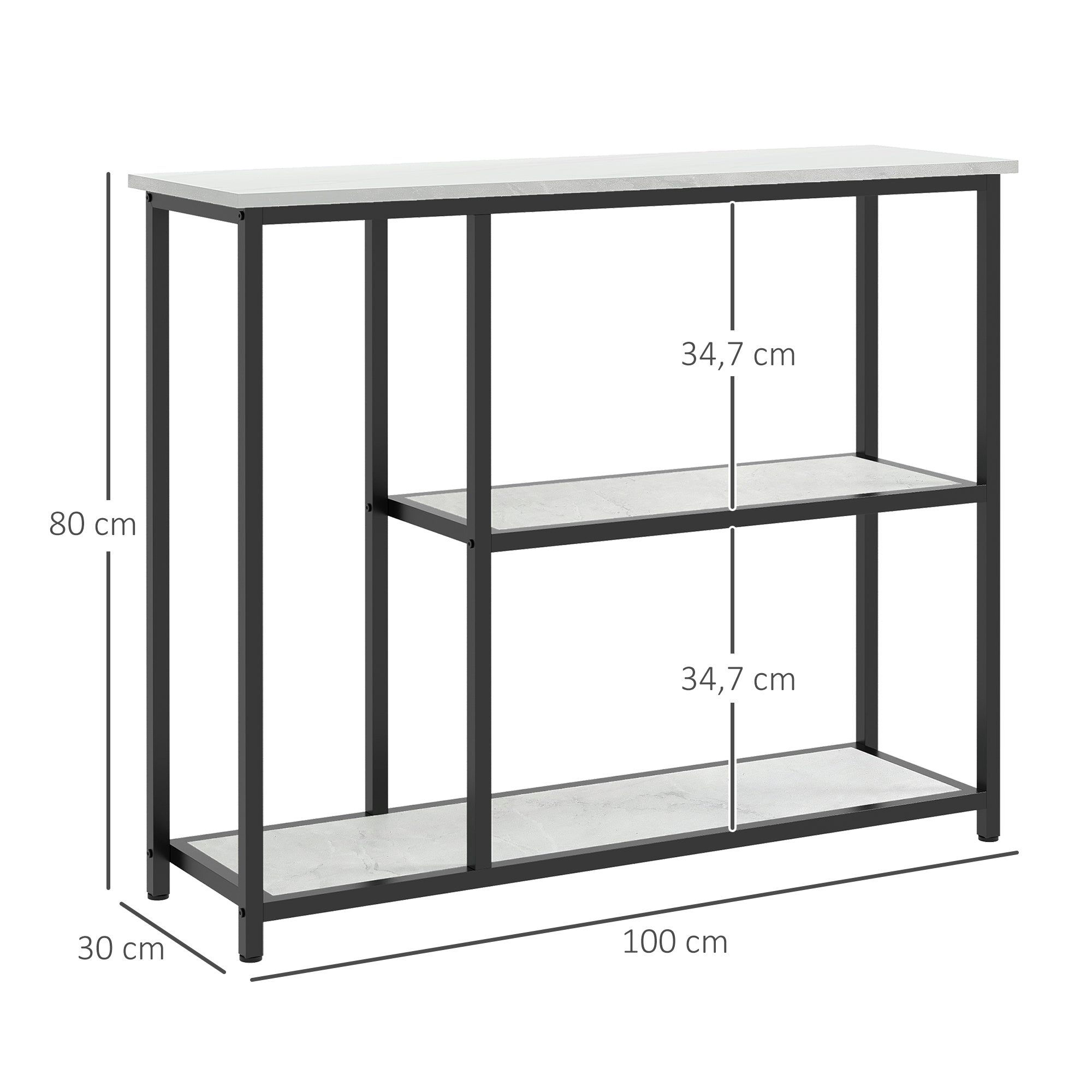 Console Table, Entryway Table with 3 Shelves, 100 x 30 x 80 cm, Side Table, Small Display Table for Small Space, Entryway, Hallway, Living Room, Bedroom, White