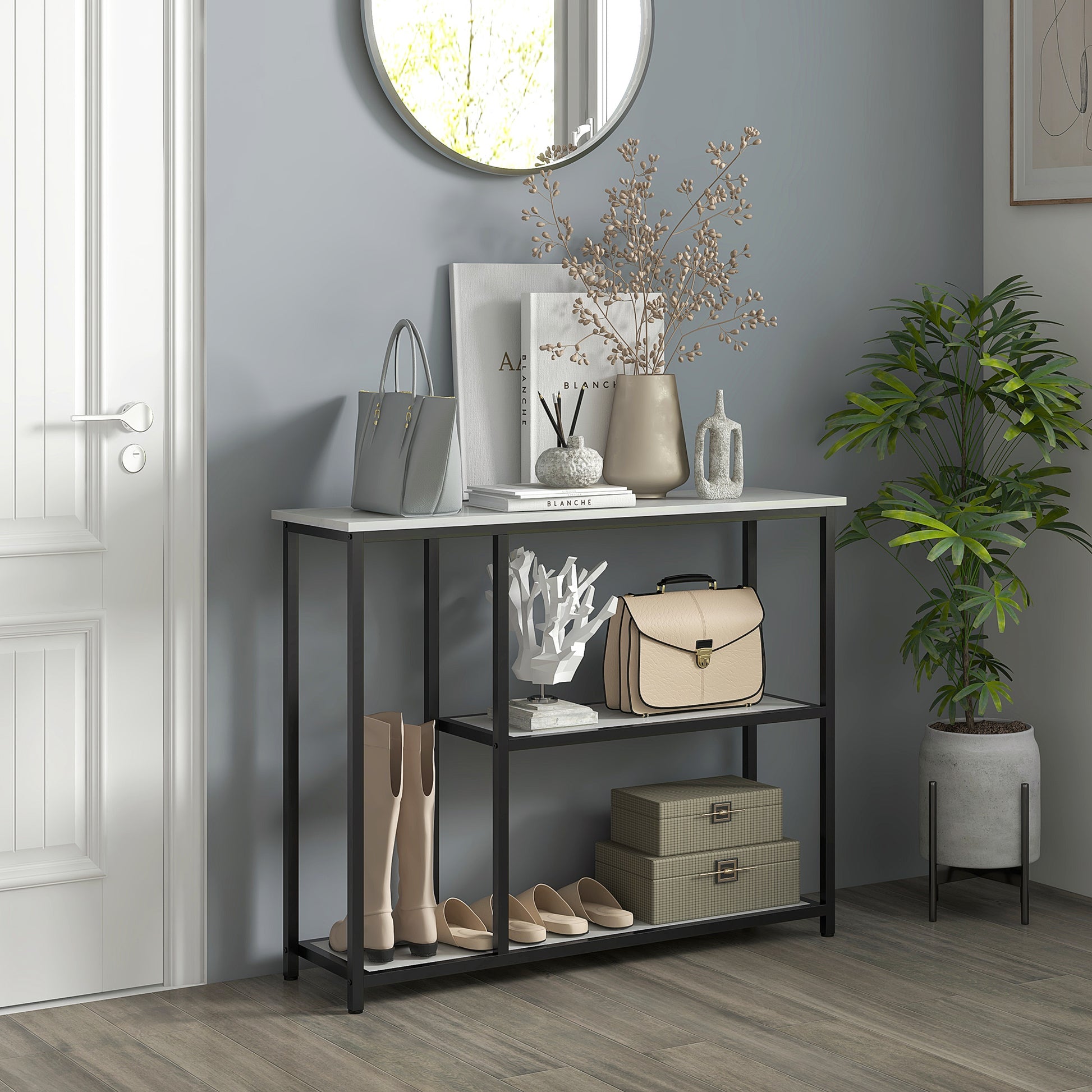 Console Table, Entryway Table with 3 Shelves, 100 x 30 x 80 cm, Side Table, Small Display Table for Small Space, Entryway, Hallway, Living Room, Bedroom, White