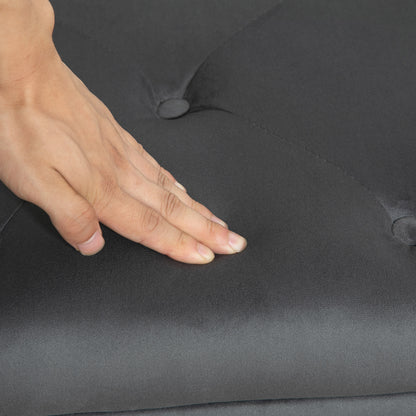 Storage Ottoman Bench 2 in 1 Velvet Storage Bench Medieval Style with Tufted Hinged Lid and Rubberwood Legs for Hallway, Living Room, Bedroom, 102 x 38 x 41 cm, Grey