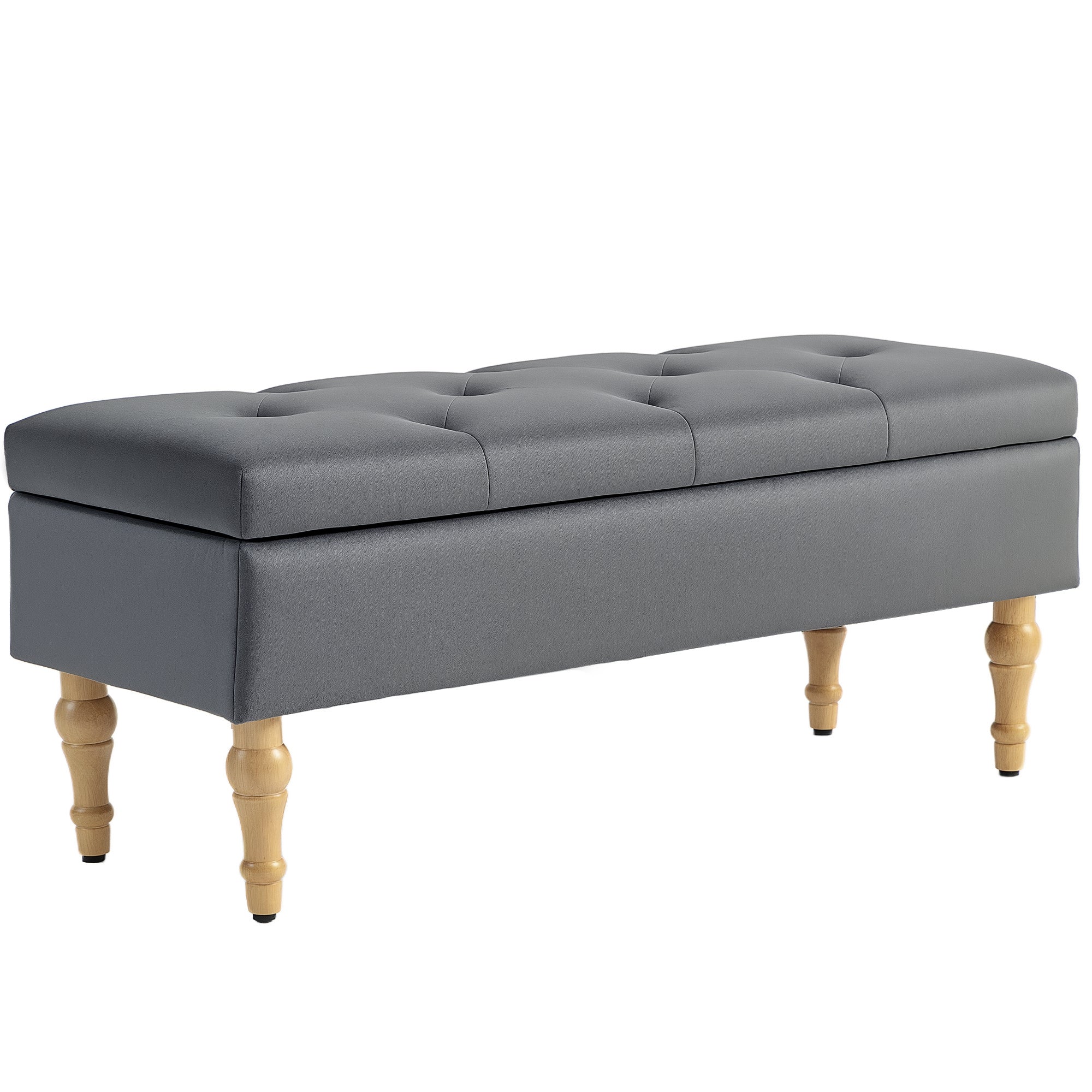 Storage Ottoman Bench 2 in 1 Velvet Storage Bench Medieval Style with Tufted Hinged Lid and Rubberwood Legs for Hallway, Living Room, Bedroom, 102 x 38 x 41 cm, Grey