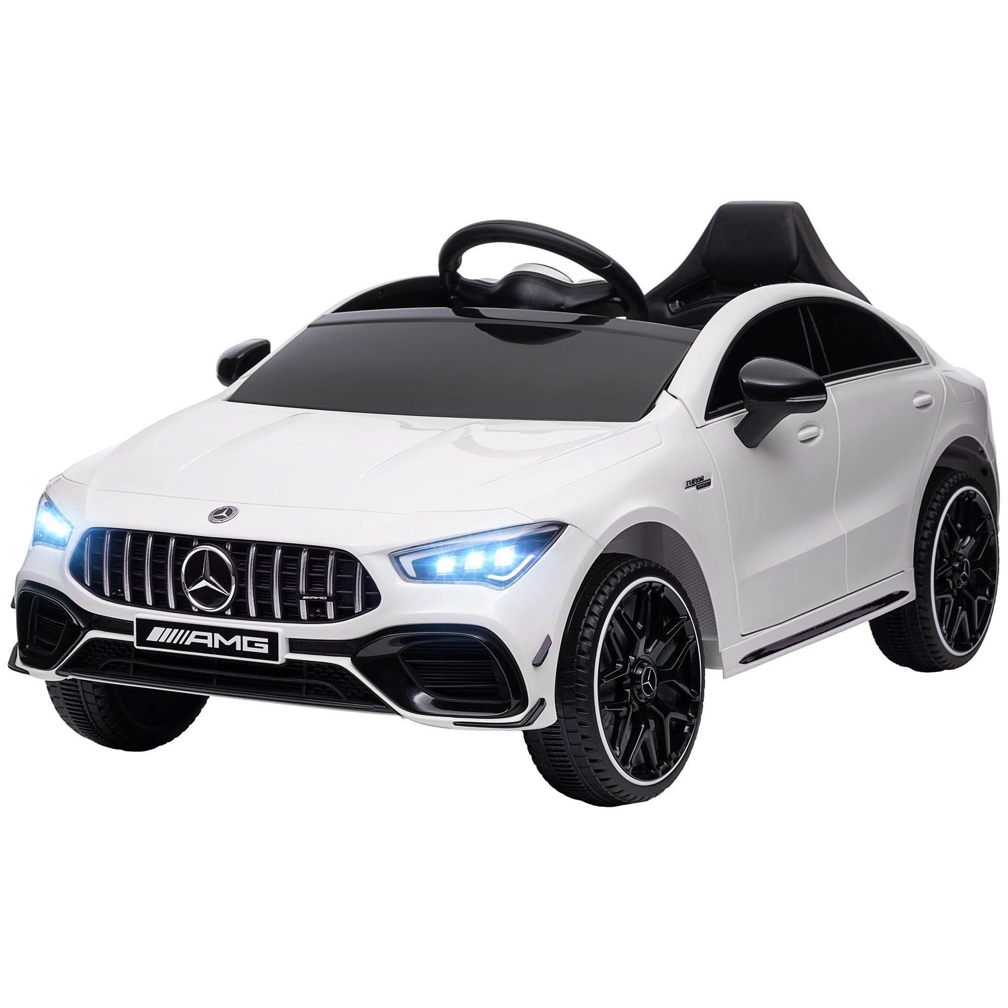 Electric Car for Kids Mercedes-benz AMG CLA 45 12V Battery Powered 2 Motors Electric Vehicle for Children 3-6 years old - 2.4G Remote Control Speed 3-5 km/h LED Headlights and Sound Effects White
