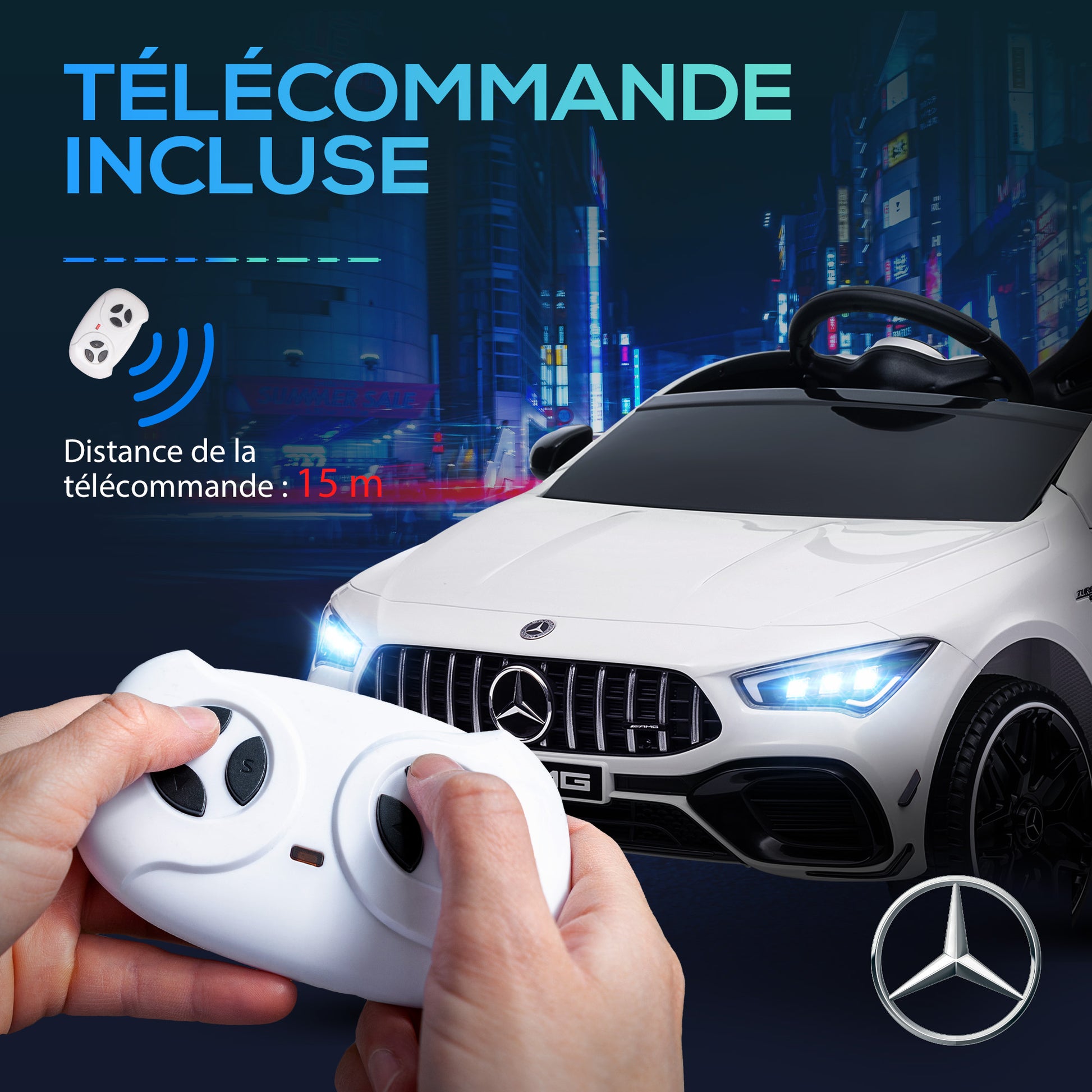 Electric Car for Kids Mercedes-benz AMG CLA 45 12V Battery Powered 2 Motors Electric Vehicle for Children 3-6 years old - 2.4G Remote Control Speed 3-5 km/h LED Headlights and Sound Effects White