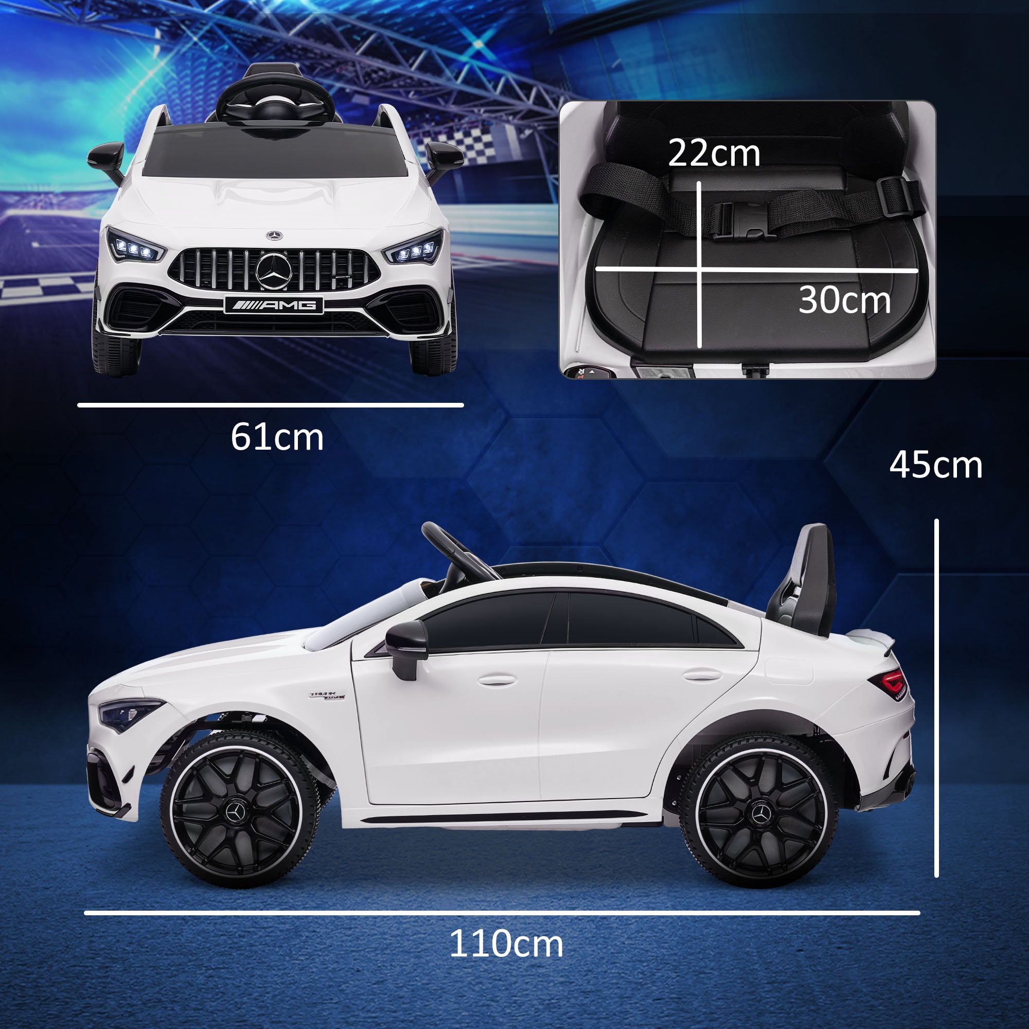 Electric Car for Kids Mercedes-benz AMG CLA 45 12V Battery Powered 2 Motors Electric Vehicle for Children 3-6 years old - 2.4G Remote Control Speed 3-5 km/h LED Headlights and Sound Effects White