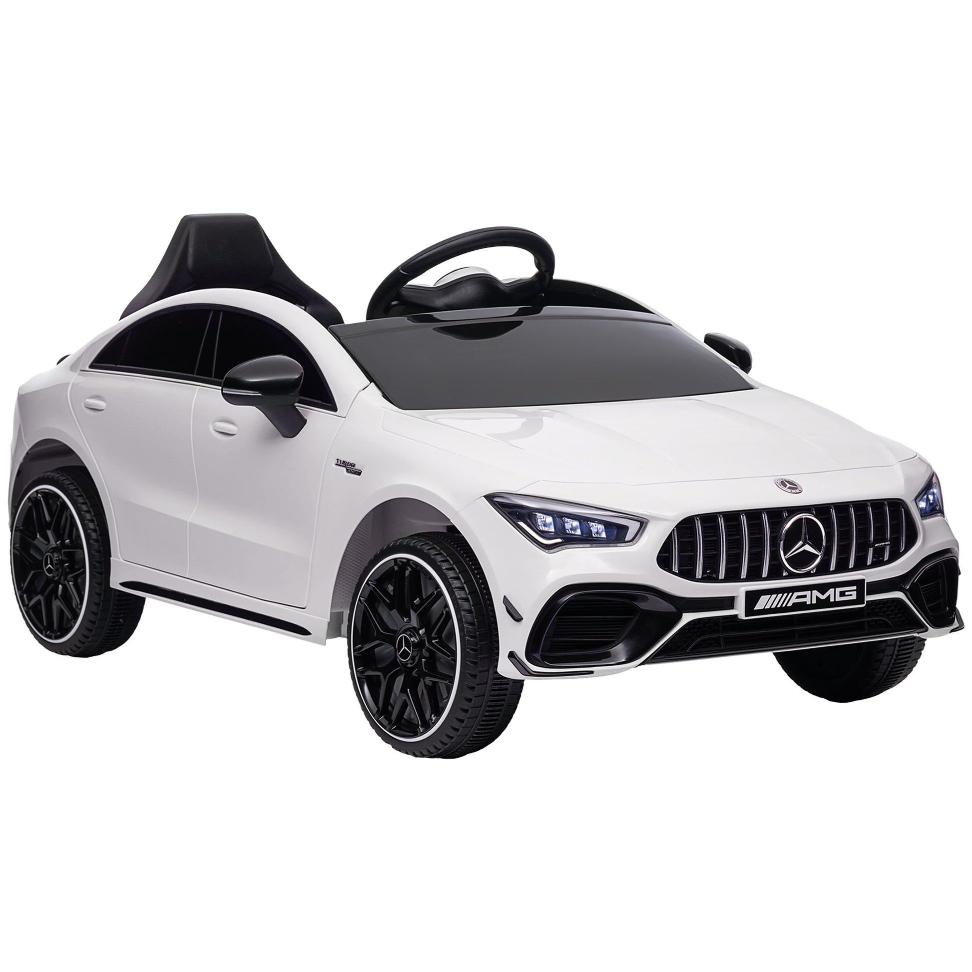 Electric Car for Kids Mercedes-benz AMG CLA 45 12V Battery Powered 2 Motors Electric Vehicle for Children 3-6 years old - 2.4G Remote Control Speed 3-5 km/h LED Headlights and Sound Effects White