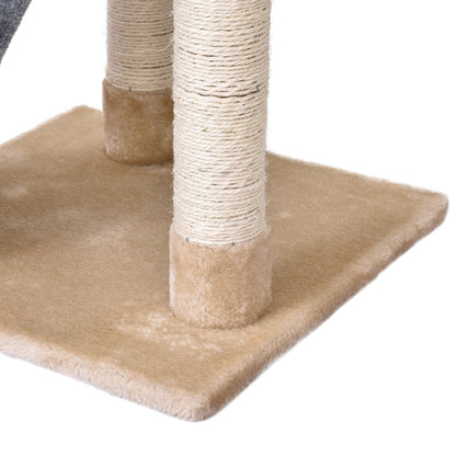 Cat Scratching Tree 40x40x98 cm with Cave Hanging Toy Ramp Scratcher and Sisal Rope Posts Gray and Beige
