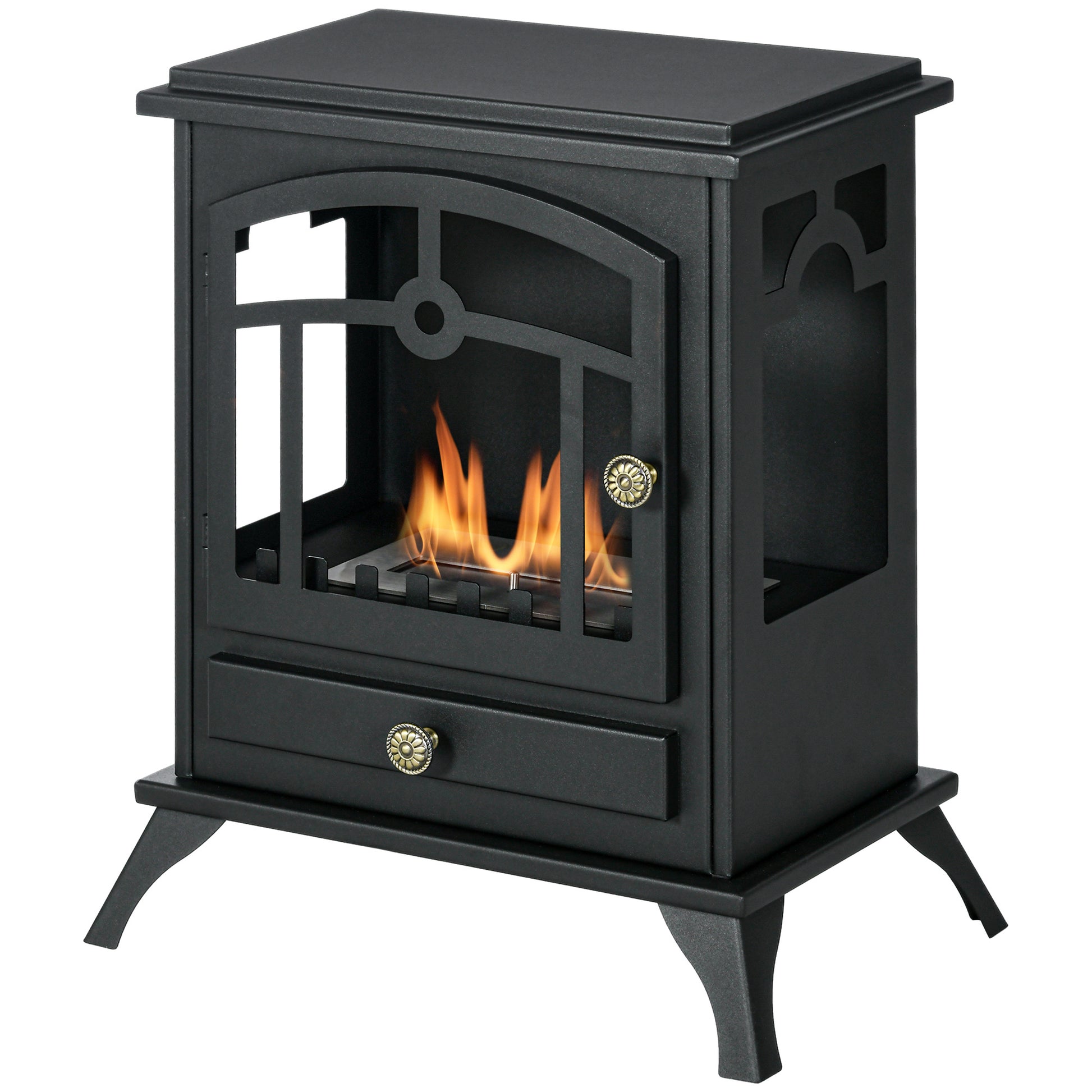 Freestanding Bioethanol Fireplace Stove with 1.2 L Stainless Steel Burner Extinguishing Lamp 3H Combustion Time for Indoors 20-25 m² 45x28x54 cm Black