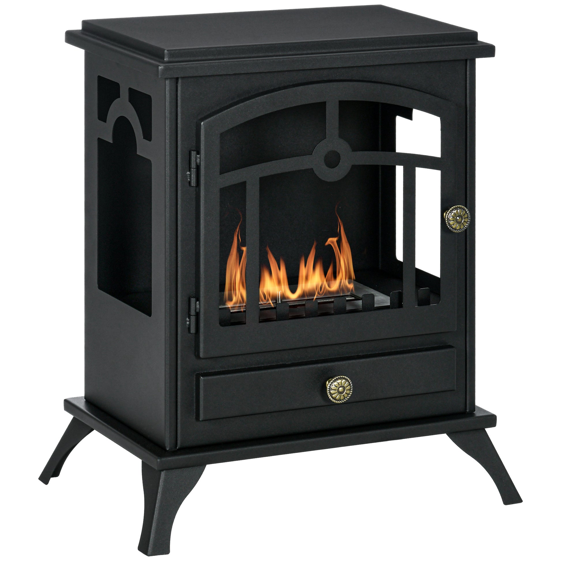 Freestanding Bioethanol Fireplace Stove with 1.2 L Stainless Steel Burner Extinguishing Lamp 3H Combustion Time for Indoors 20-25 m² 45x28x54 cm Black