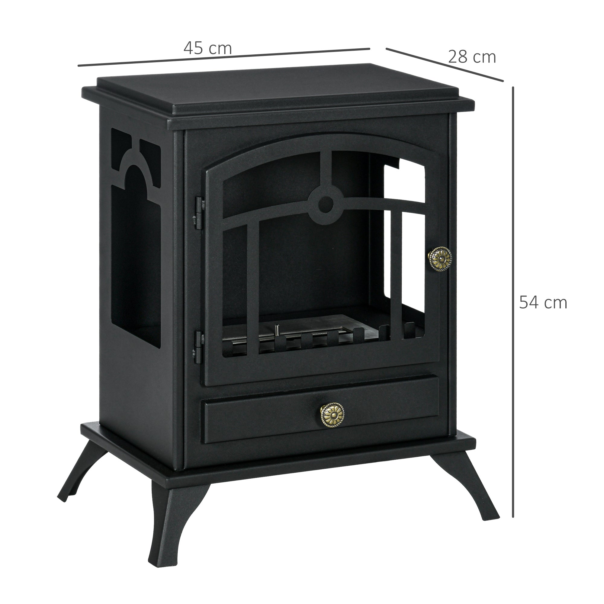 Freestanding Bioethanol Fireplace Stove with 1.2 L Stainless Steel Burner Extinguishing Lamp 3H Combustion Time for Indoors 20-25 m² 45x28x54 cm Black