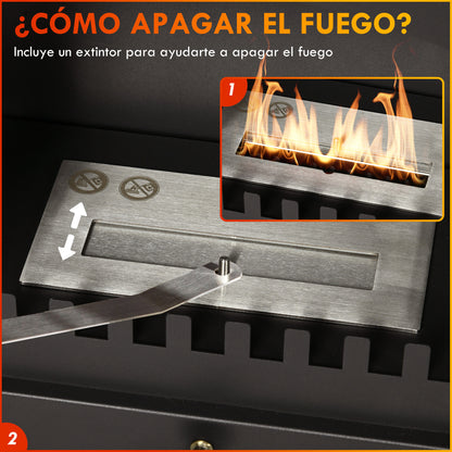 Freestanding Bioethanol Fireplace Stove with 1.2 L Stainless Steel Burner Extinguishing Lamp 3H Combustion Time for Indoors 20-25 m² 45x28x54 cm Black