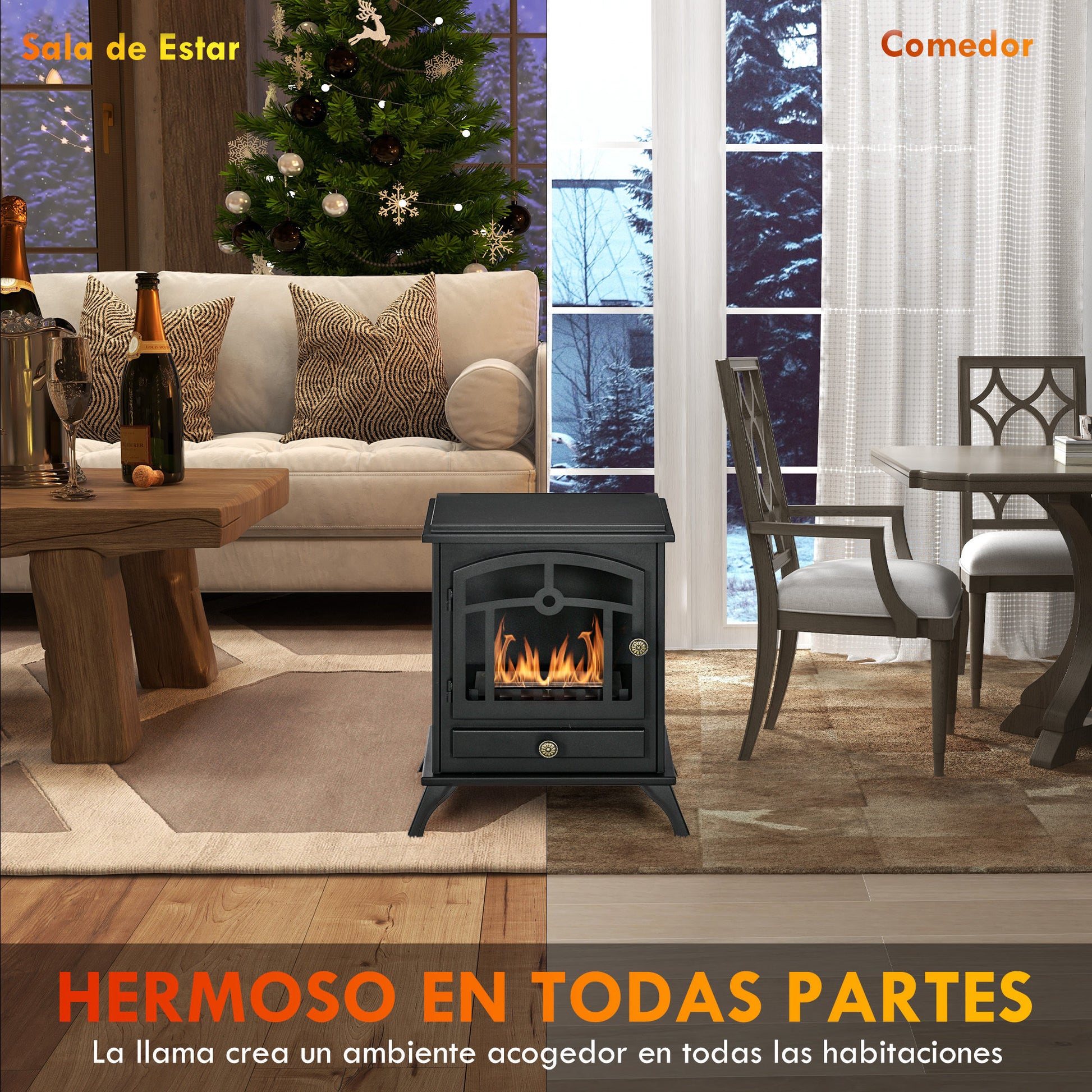 Freestanding Bioethanol Fireplace Stove with 1.2 L Stainless Steel Burner Extinguishing Lamp 3H Combustion Time for Indoors 20-25 m² 45x28x54 cm Black