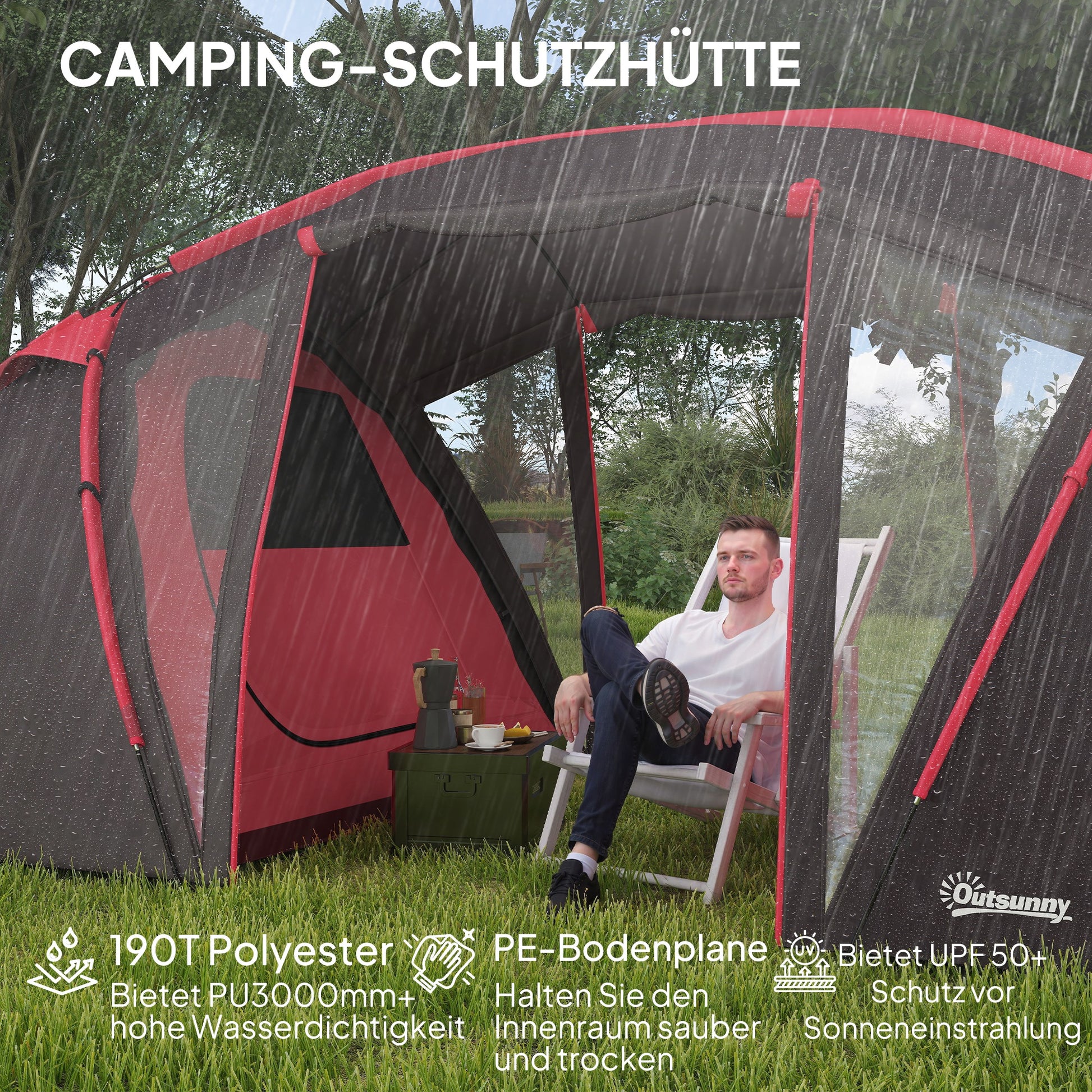 Tunnel Tent for 4-6 People, with 3 Rooms, Light Hook, Group Tent with Double Doors, 3000mm Water Resistant Family Tent, for Garden, Campsite, Grey