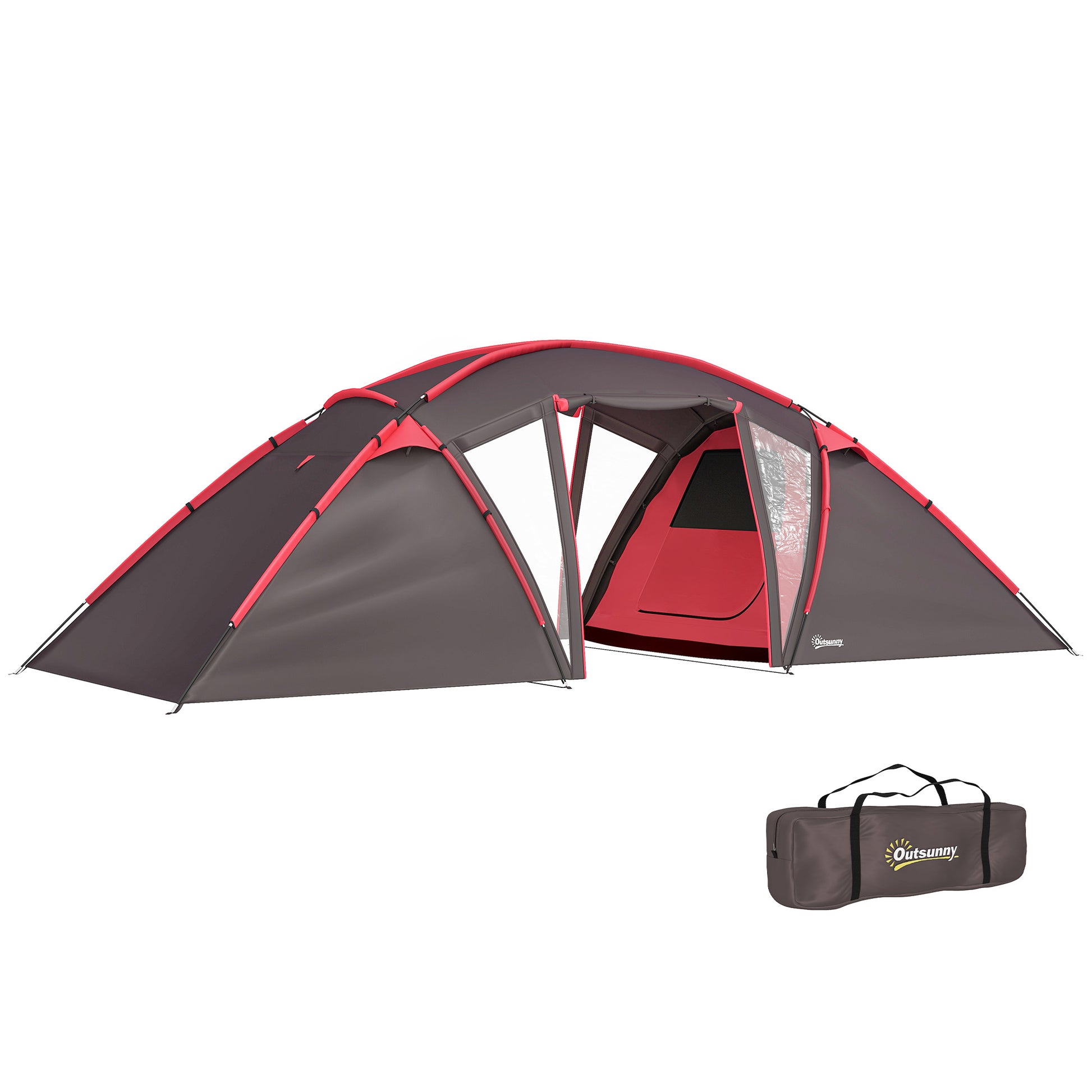 Tunnel Tent for 4-6 People, with 3 Rooms, Light Hook, Group Tent with Double Doors, 3000mm Water Resistant Family Tent, for Garden, Campsite, Grey