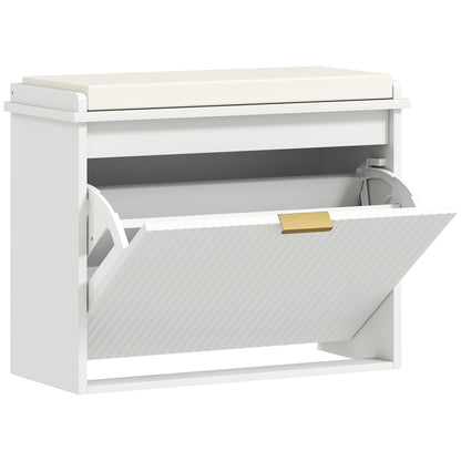 Shoe Bench Shoe Cabinet with Padded Seat Cushion and Fold-Out Drawer, Entryway Bench for Hallway, Bedroom, Holds 120 KG, 62 x 26 x 47.5 cm, White