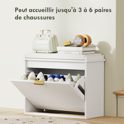 Shoe Bench Shoe Cabinet with Padded Seat Cushion and Fold-Out Drawer, Entryway Bench for Hallway, Bedroom, Holds 120 KG, 62 x 26 x 47.5 cm, White