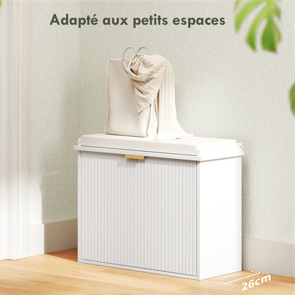 Shoe Bench Shoe Cabinet with Padded Seat Cushion and Fold-Out Drawer, Entryway Bench for Hallway, Bedroom, Holds 120 KG, 62 x 26 x 47.5 cm, White
