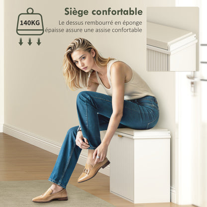 Shoe Bench Shoe Cabinet with Padded Seat Cushion and Fold-Out Drawer, Entryway Bench for Hallway, Bedroom, Holds 120 KG, 62 x 26 x 47.5 cm, White