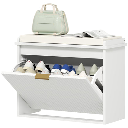 Shoe Bench Shoe Cabinet with Padded Seat Cushion and Fold-Out Drawer, Entryway Bench for Hallway, Bedroom, Holds 120 KG, 62 x 26 x 47.5 cm, White