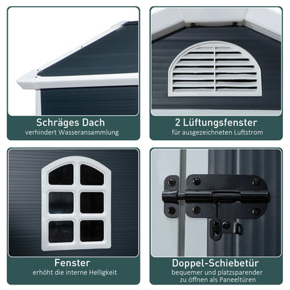 Plastic Tool Shed 1.9m² 134x104x204cm Equipment Shed with Gable Roof Door Weatherproof Garden Shed Outdoor Garden Shed Cabinet for Backyard Outdoor Area Dark Gray