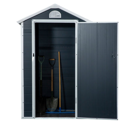 Plastic Tool Shed 1.9m² 134x104x204cm Equipment Shed with Gable Roof Door Weatherproof Garden Shed Outdoor Garden Shed Cabinet for Backyard Outdoor Area Dark Gray