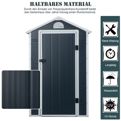 Plastic Tool Shed 1.9m² 134x104x204cm Equipment Shed with Gable Roof Door Weatherproof Garden Shed Outdoor Garden Shed Cabinet for Backyard Outdoor Area Dark Gray