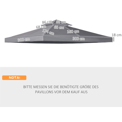 Replacement Roof for Pavilion 3x3m Water-Resistant Pavilion Roof for Metal Pavilion Pavilion Replacement Roof Garden Pavilion Party Tent Gazebo Polyester Dark Grey