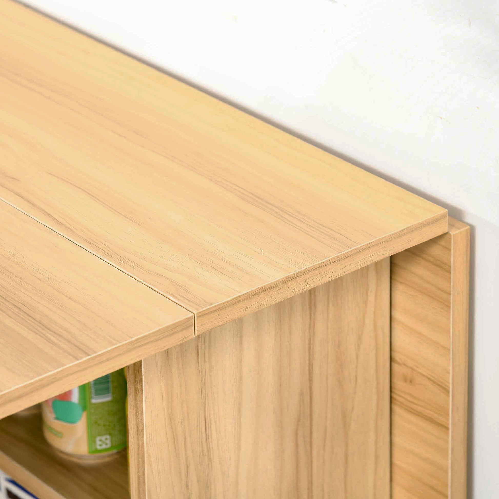 Folding Dining Table Kitchen Table with Wheels Foldable Wings Shelves for 4-6 People 80x140x74cm Natural Wood