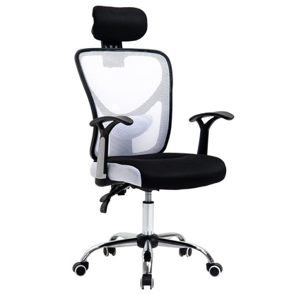 Mesh Office Chair with Adjustable Height Reclining Function Adjustable Headrest and Lumbar Support 62x67x108-118 cm White