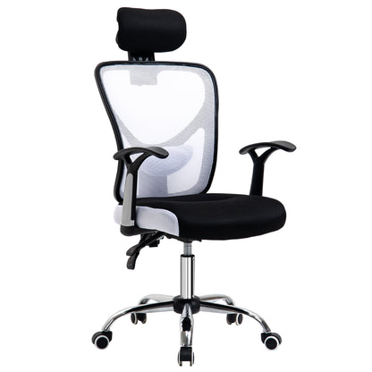 Mesh Office Chair with Adjustable Height Reclining Function Adjustable Headrest and Lumbar Support 62x67x108-118 cm White